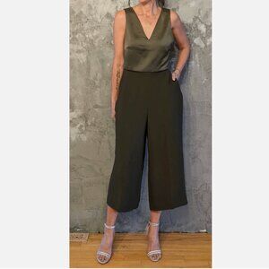 Banana Republic Twist Back Cropped Wide Leg Jumpsuit Olive Green Sz 2 NWT $148